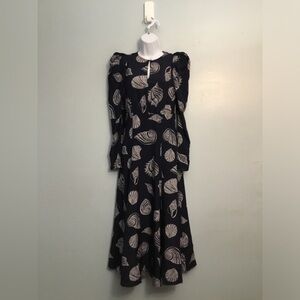 Vineyard Vines Black and Cream Leaf Print Dress